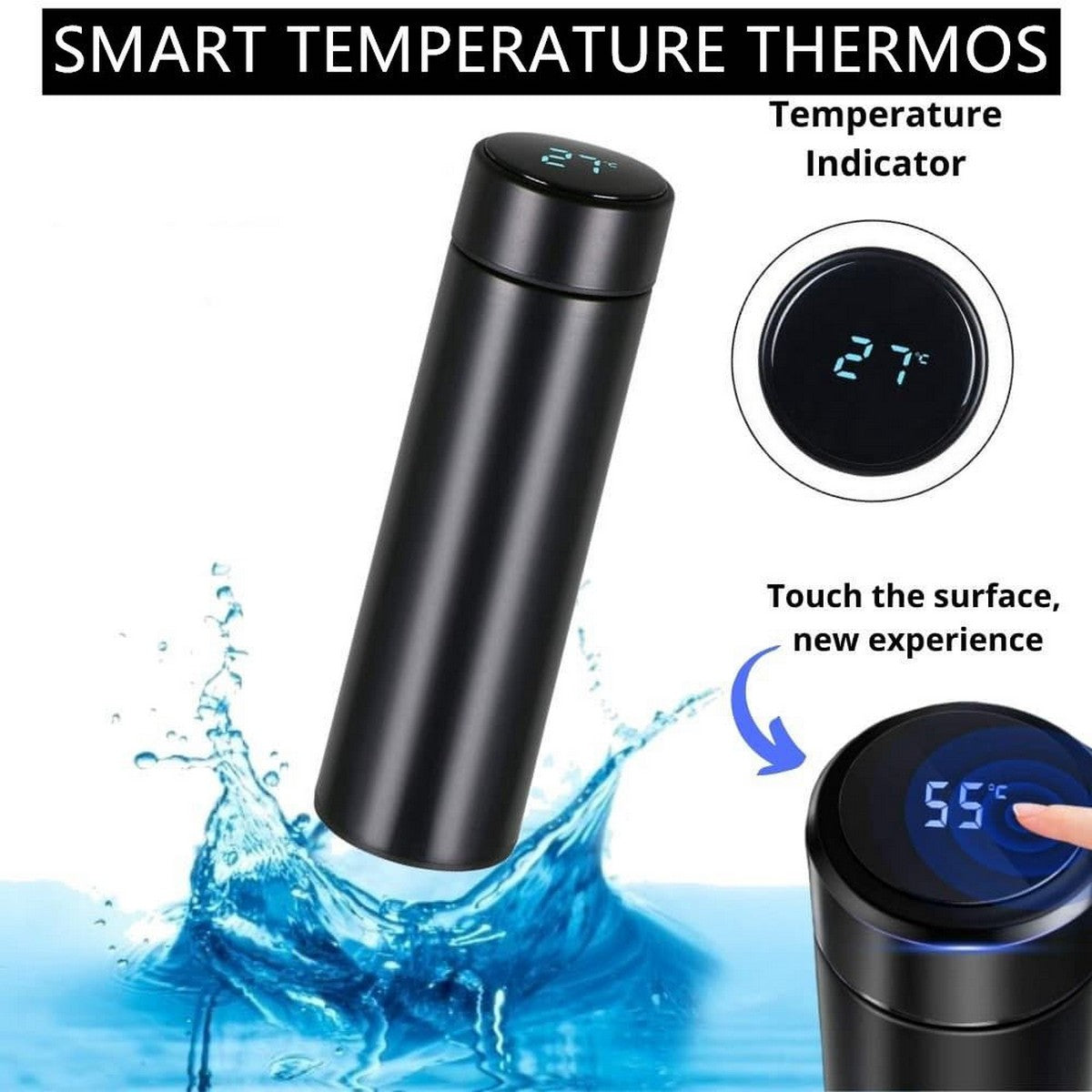 Water Bottle with LED Temperature Display, and light