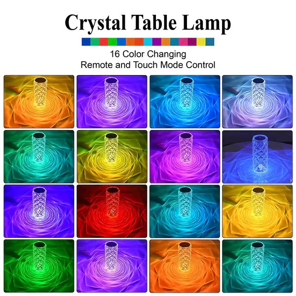 Rose Crystal LED Table Lamp – 16 Colors, Touch & Remote Control